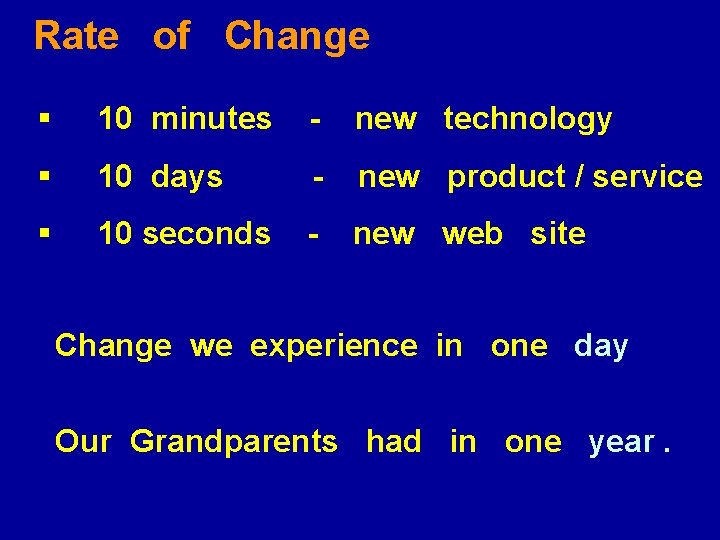Rate of Change § 10 minutes - new technology § 10 days - new