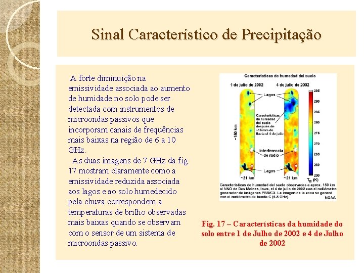 Sinal Característico de Precipitação. A forte diminuição na emissividade associada ao aumento de humidade