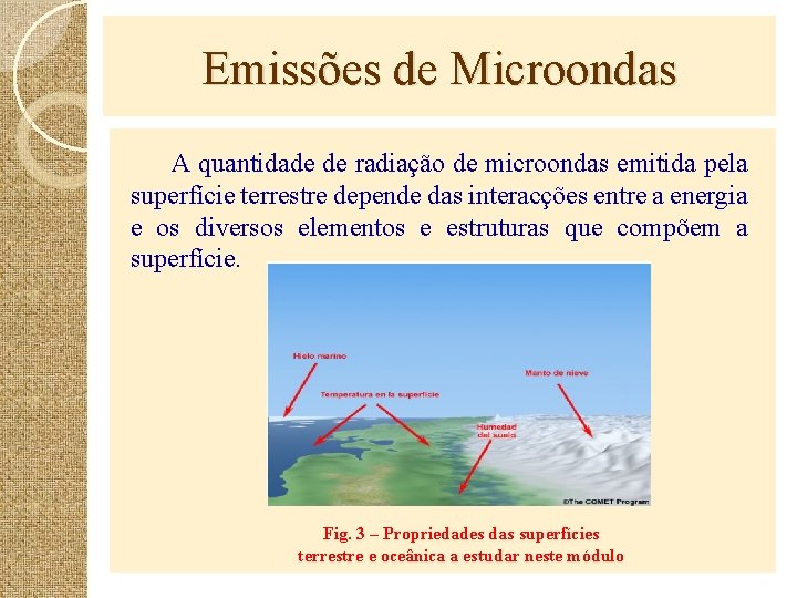 Emissões de Microondas A quantidade de radiação de microondas emitida pela superfície terrestre depende