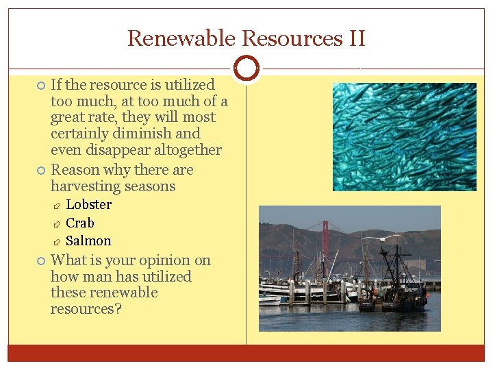 Renewable Resources II If the resource is utilized too much, at too much of