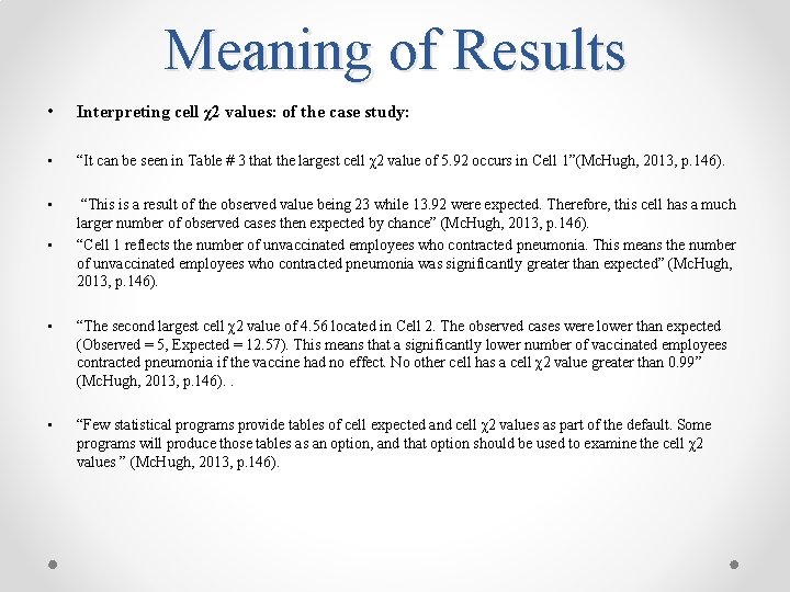 Meaning of Results • Interpreting cell χ2 values: of the case study: • “It