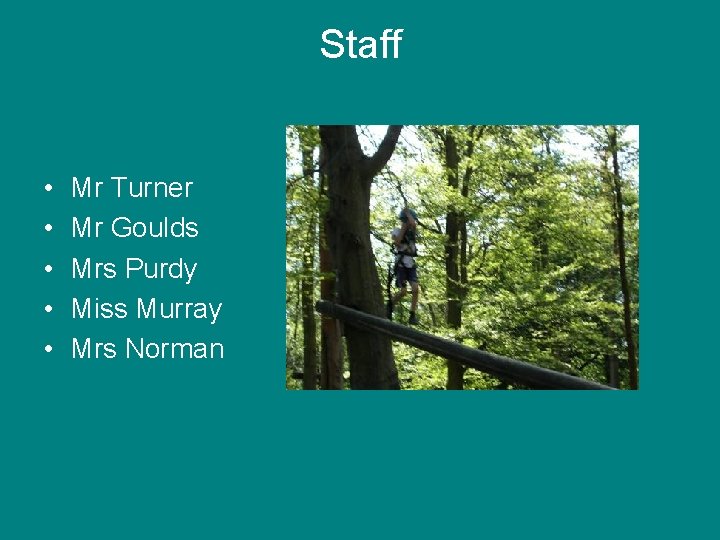 Staff • • • Mr Turner Mr Goulds Mrs Purdy Miss Murray Mrs Norman