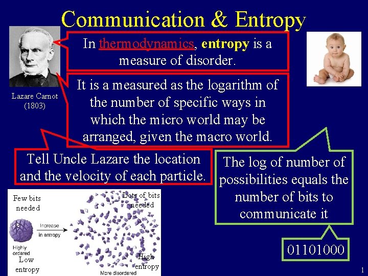 Communication & Entropy In thermodynamics, entropy is a measure of disorder. Lazare Carnot (1803)