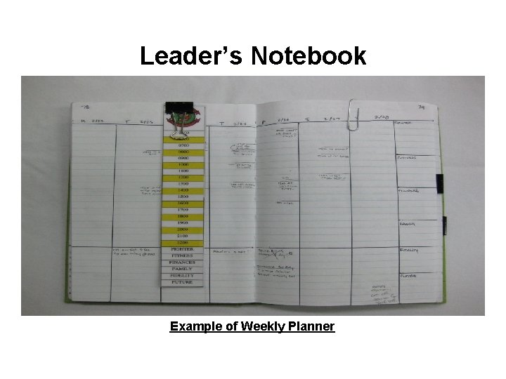 Leader’s Notebook Example of Weekly Planner Leader’s Notebook Example of Weekly Planner