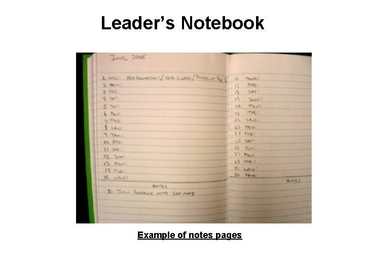Leader’s Notebook Example of notes pages Leader’s Notebook Example of notes pages