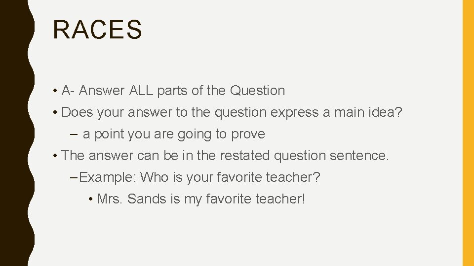 RACES • A- Answer ALL parts of the Question • Does your answer to