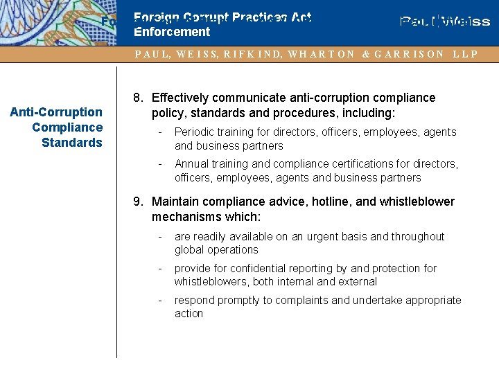 Foreign Corrupt Practices Act (FCPA): Current Anti-corruption Enforcement Compliance Best Practices (continued) P A