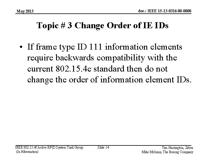 doc. : IEEE 15 -13 -0316 -00 -0000 May 2013 Topic # 3 Change