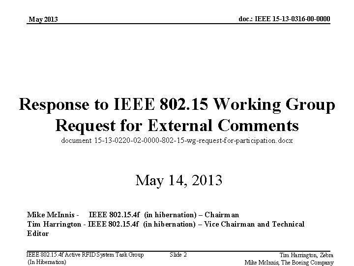 doc. : IEEE 15 -13 -0316 -00 -0000 May 2013 Response to IEEE 802.