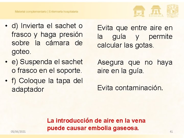 • d) Invierta el sachet o frasco y haga presión sobre la cámara • d) Invierta el sachet o frasco y haga presión sobre la cámara