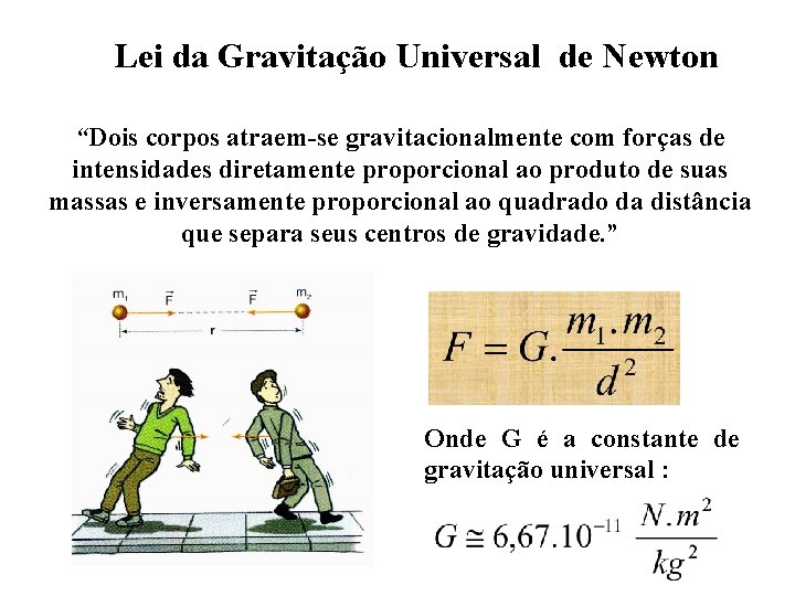 Lei da Gravitação Universal de Newton “Dois corpos atraem-se gravitacionalmente com forças de intensidades Lei da Gravitação Universal de Newton “Dois corpos atraem-se gravitacionalmente com forças de intensidades