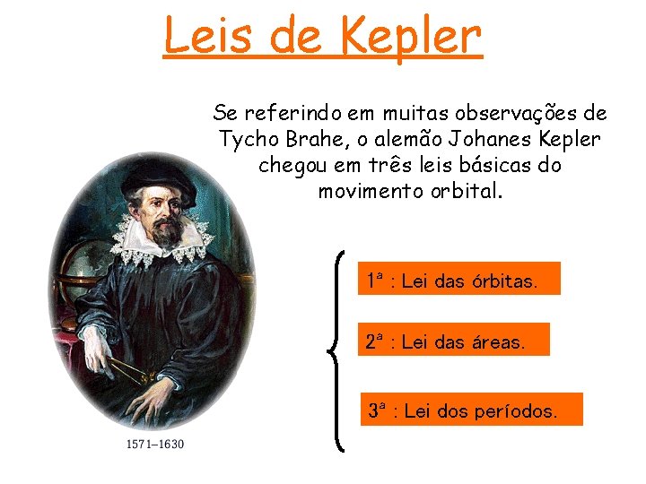 Leis de Kepler Se referindo em muitas observações de Tycho Brahe, o alemão Johanes