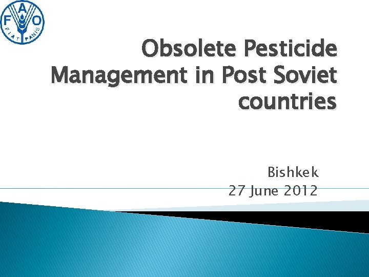Obsolete Pesticide Management in Post Soviet countries Bishkek 27 June 2012 