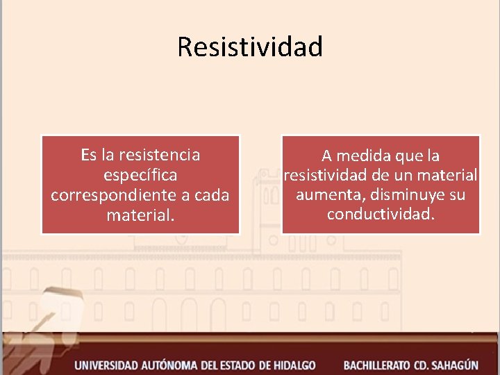 Resistividad Es la resistencia específica correspondiente a cada material. A medida que la resistividad