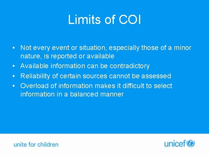 Limits of COI • Not every event or situation, especially those of a minor