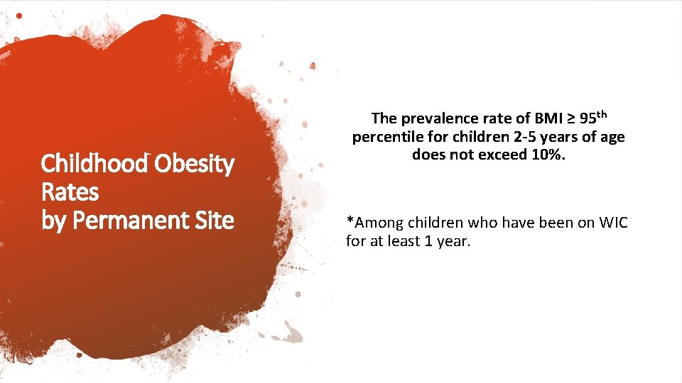 Childhood Obesity Rates by Permanent Site The prevalence rate of BMI ≥ 95 th