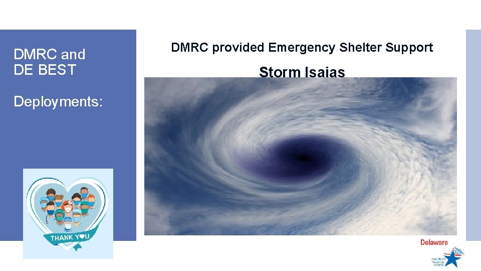 DMRC and DE BEST Deployments: DMRC provided Emergency Shelter Support Storm Isaias 