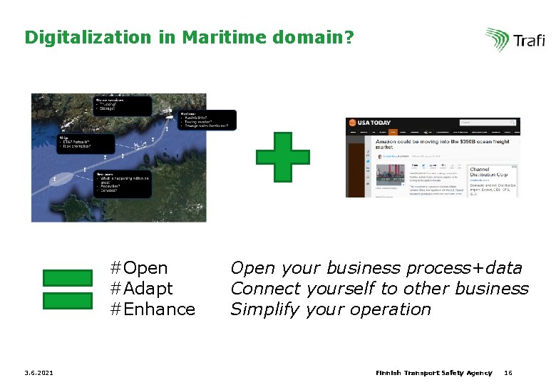 Digitalization in Maritime domain? #Open #Adapt #Enhance 3. 6. 2021 Open your business process+data