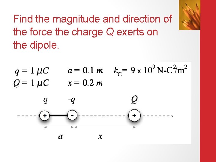 Find the magnitude and direction of the force the charge Q exerts on the