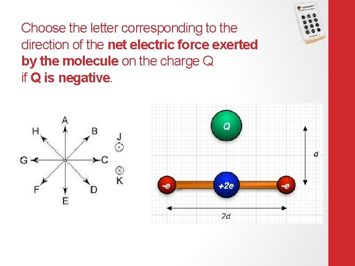 Choose the letter corresponding to the direction of the net electric force exerted by