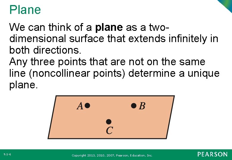 Plane We can think of a plane as a twodimensional surface that extends infinitely