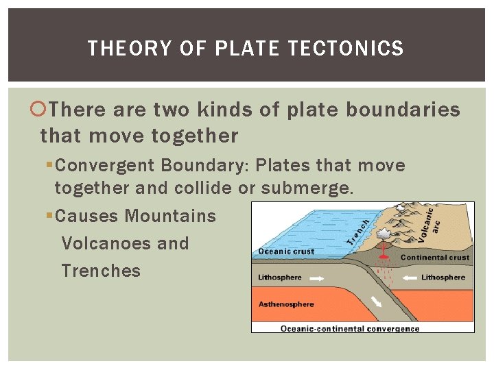 THEORY OF PLATE TECTONICS There are two kinds of plate boundaries that move together