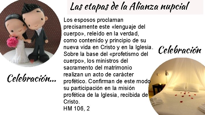 Las etapas de la Alianza nupcial Celebración. . . Los esposos proclaman precisamente este