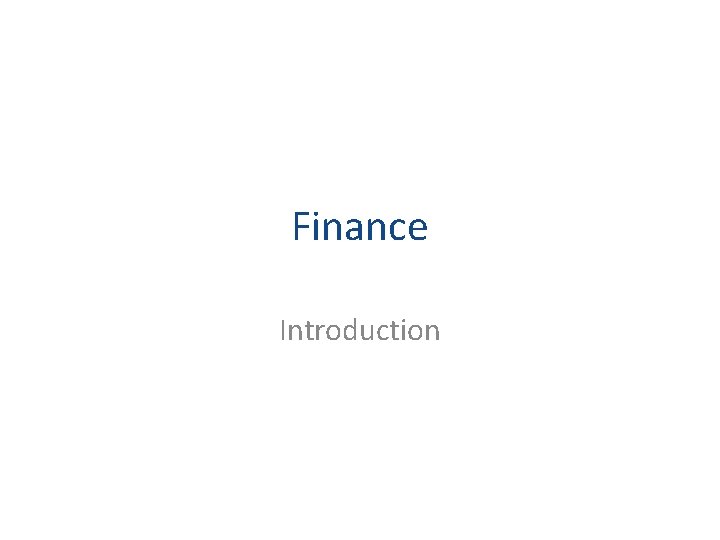 Finance Introduction 