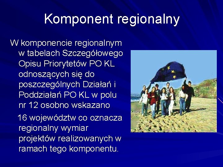 Komponent regionalny W komponencie regionalnym w tabelach Szczegółowego Opisu Priorytetów PO KL odnoszących się