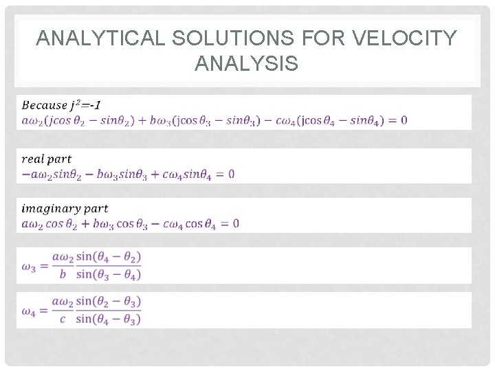 ANALYTICAL SOLUTIONS FOR VELOCITY ANALYSIS 