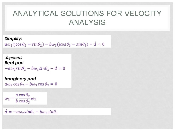 ANALYTICAL SOLUTIONS FOR VELOCITY ANALYSIS 