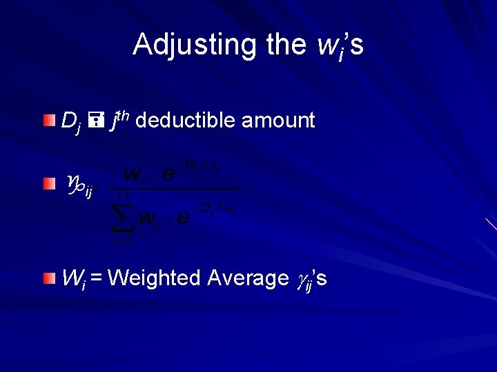 Adjusting the wi’s Dj jth deductible amount ij Wi = Weighted Average gij’s 
