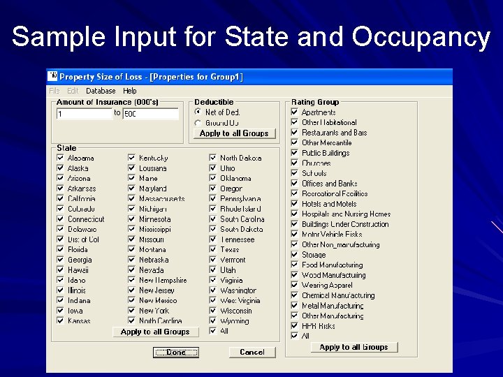 Sample Input for State and Occupancy 