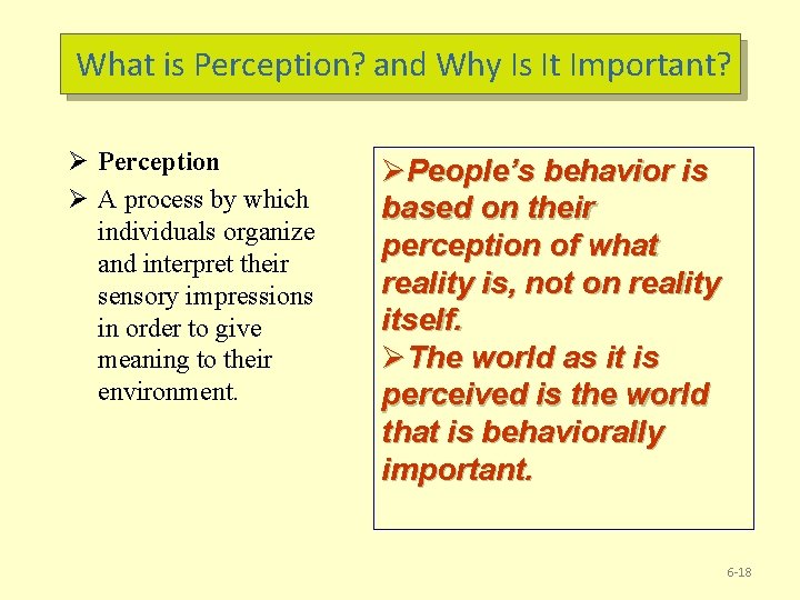 What is Perception? and Why Is It Important? Ø Perception Ø A process by