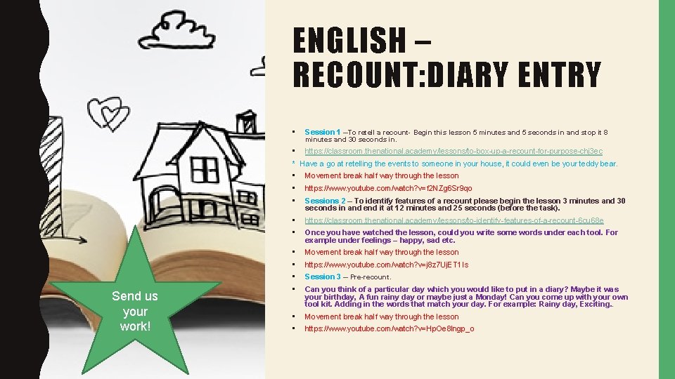 ENGLISH – RECOUNT: DIARY ENTRY • Session 1 –To retell a recount- Begin this