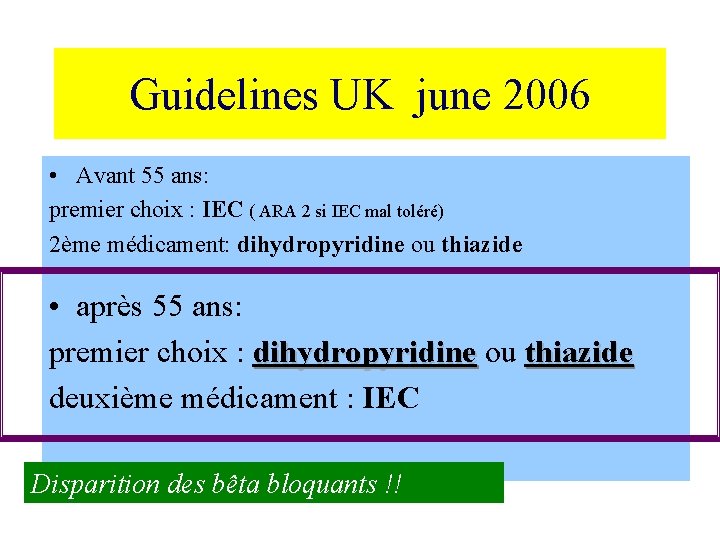 Guidelines UK june 2006 • Avant 55 ans: premier choix : IEC ( ARA