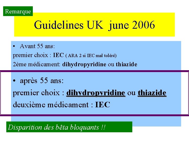 Remarque Guidelines UK june 2006 • Avant 55 ans: premier choix : IEC (