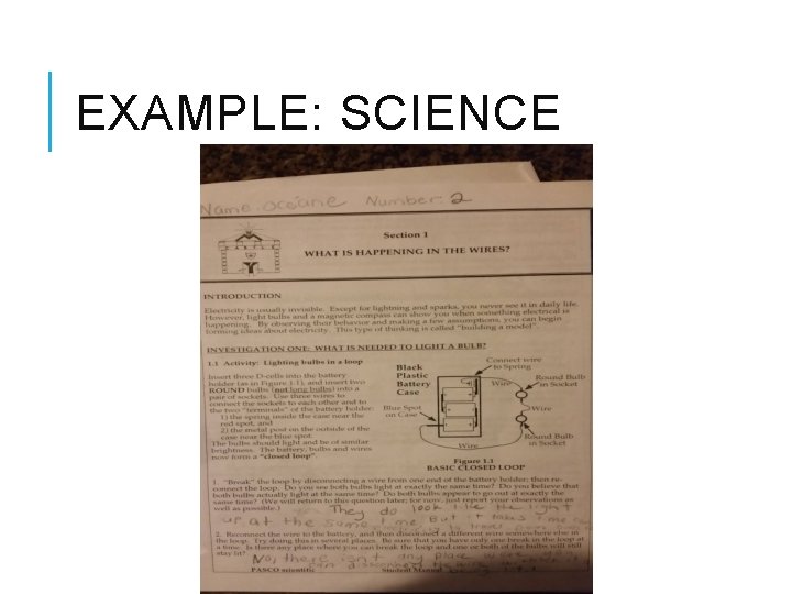 EXAMPLE: SCIENCE 