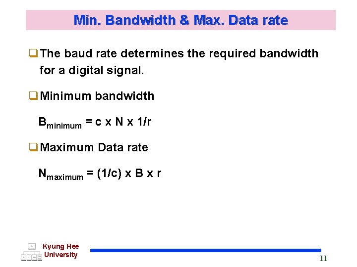 Min. Bandwidth & Max. Data rate q. The baud rate determines the required bandwidth