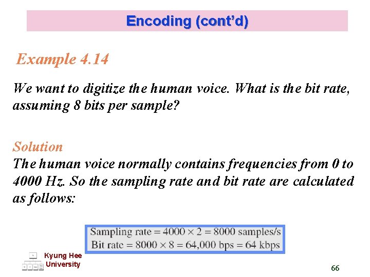 Encoding (cont’d) Example 4. 14 We want to digitize the human voice. What is
