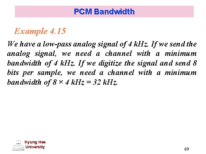 PCM Bandwidth Example 4. 15 We have a low-pass analog signal of 4 k.
