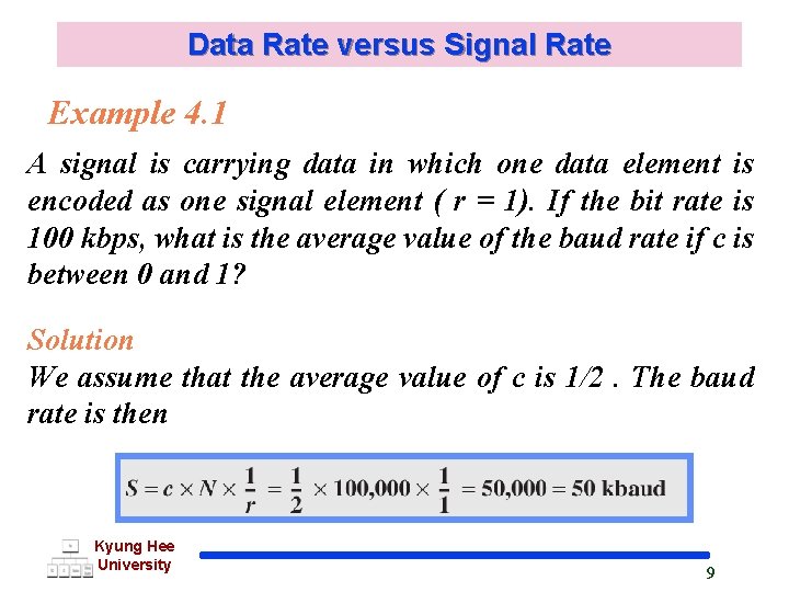 Data Rate versus Signal Rate Example 4. 1 A signal is carrying data in