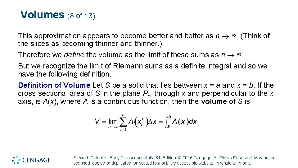 Volumes (8 of 13) This approximation appears to become better and better as n