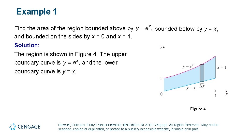 Example 1 Find the area of the region bounded above by and bounded on