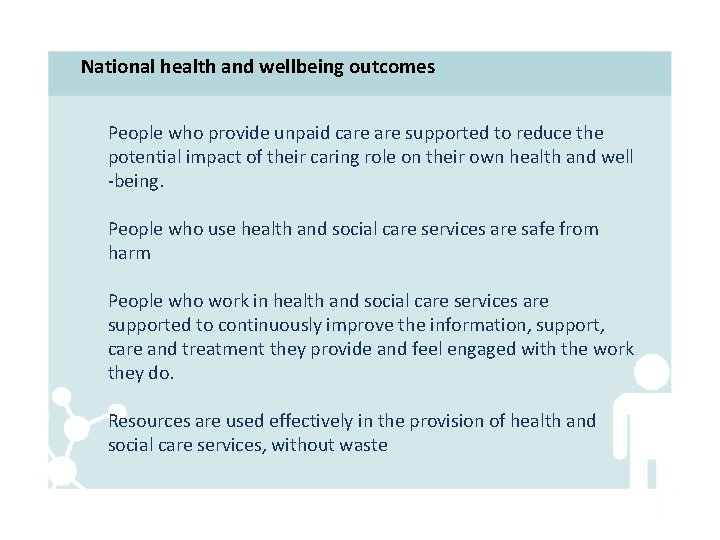 National health and wellbeing outcomes People who provide unpaid care supported to reduce the