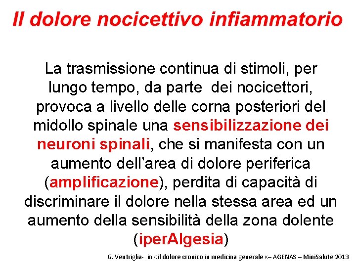 La trasmissione continua di stimoli, per lungo tempo, da parte dei nocicettori, provoca a