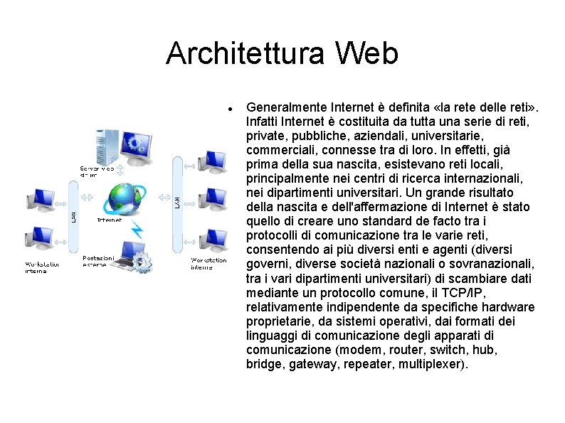 Architettura Web Generalmente Internet è definita «la rete delle reti» . Infatti Internet è