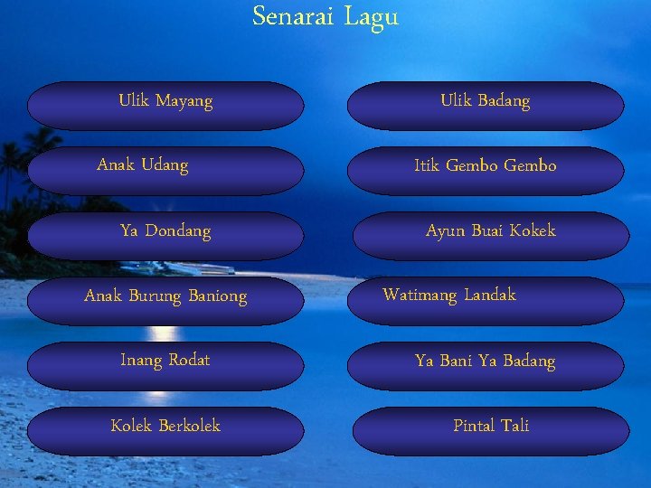 Senarai Lagu Ulik Mayang Anak Udang Ya Dondang Anak Burung Baniong Ulik Badang Itik