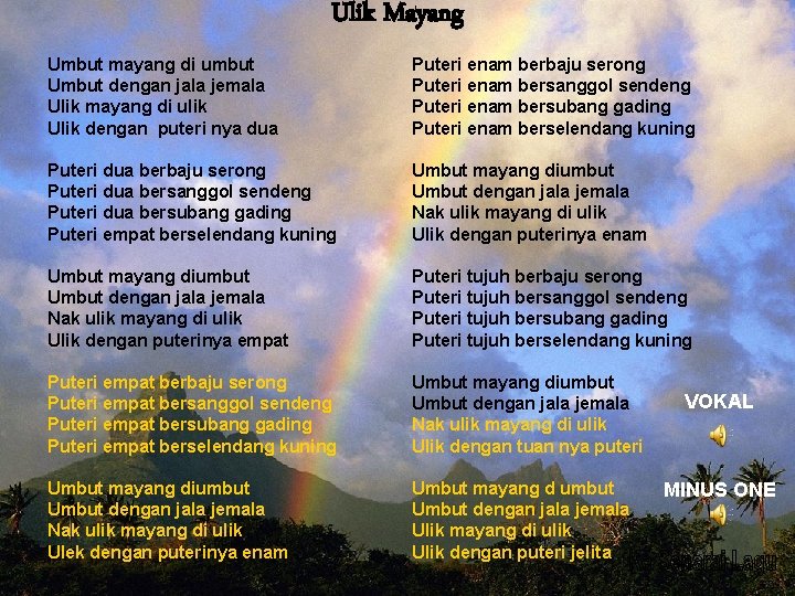 Ulik Mayang Umbut mayang di umbut Umbut dengan jala jemala Ulik mayang di ulik