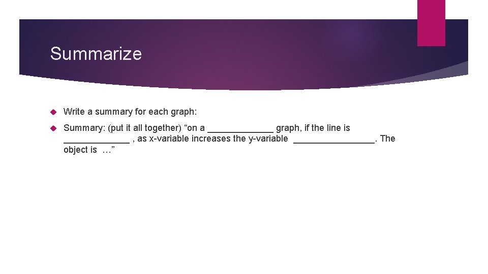 Summarize Write a summary for each graph: Summary: (put it all together) “on a